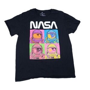 Hyper Space NASA Graphic T-Shirt Mens XL Black Excellent Pop Art Astronaut Tee